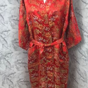 Vintage | Intimates & Sleepwear | Vintage Asian Red Print Long Belted ...
